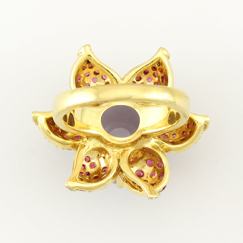Lavender Jade and Pink Sapphire Flower Ring, SOLD