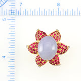 Lavender Jade and Pink Sapphire Flower Ring, SOLD