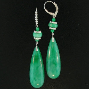 Natural Jade Earrings with Diamonds