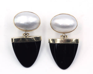 Vintage Mabe Pearl and Onyx Earrings, SALE, SOLD