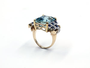 Vintage Aquamarine, Sapphire and Diamond Ring, SOLD