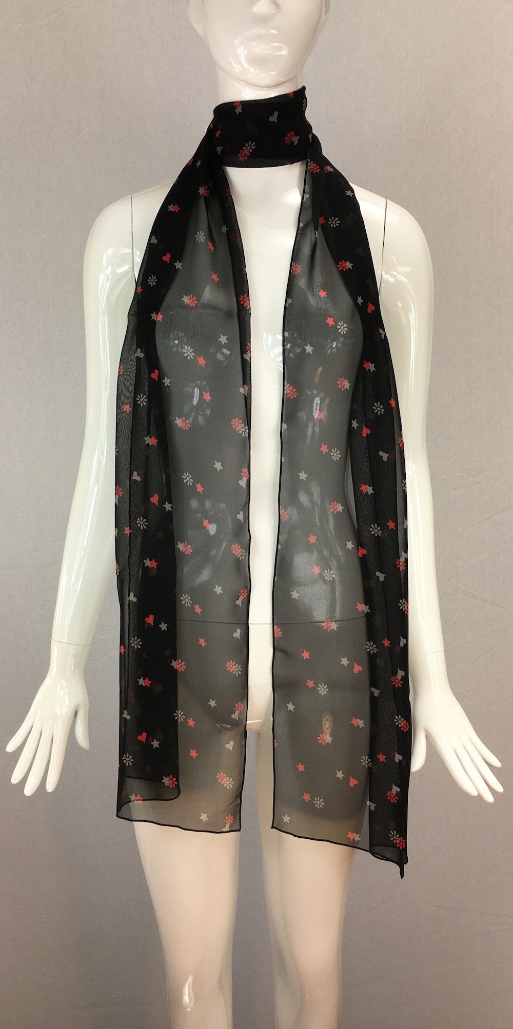 Janet Deleuse Designer Silk Scarf with Hearts, SOLD
