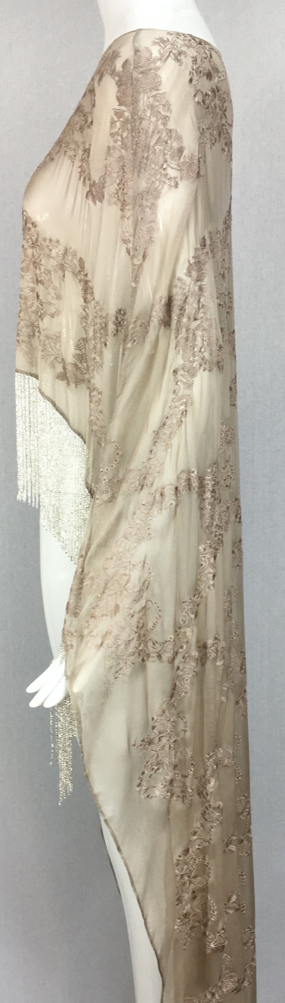 Embroidered Silk Chiffon Cape with Fringe