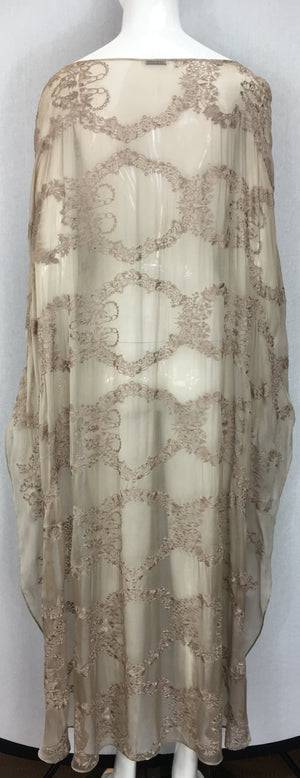 Janet Deleuse Embroidered Silk Chiffon Cape with Fringe, SALE, SOLD