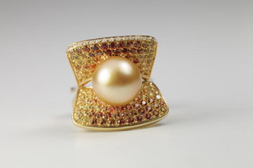 Multi Color Sapphires and Golden Pearl Ring, SALE