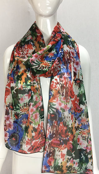 Deleuse Floral Silk Chiffon Scarf, SOLD