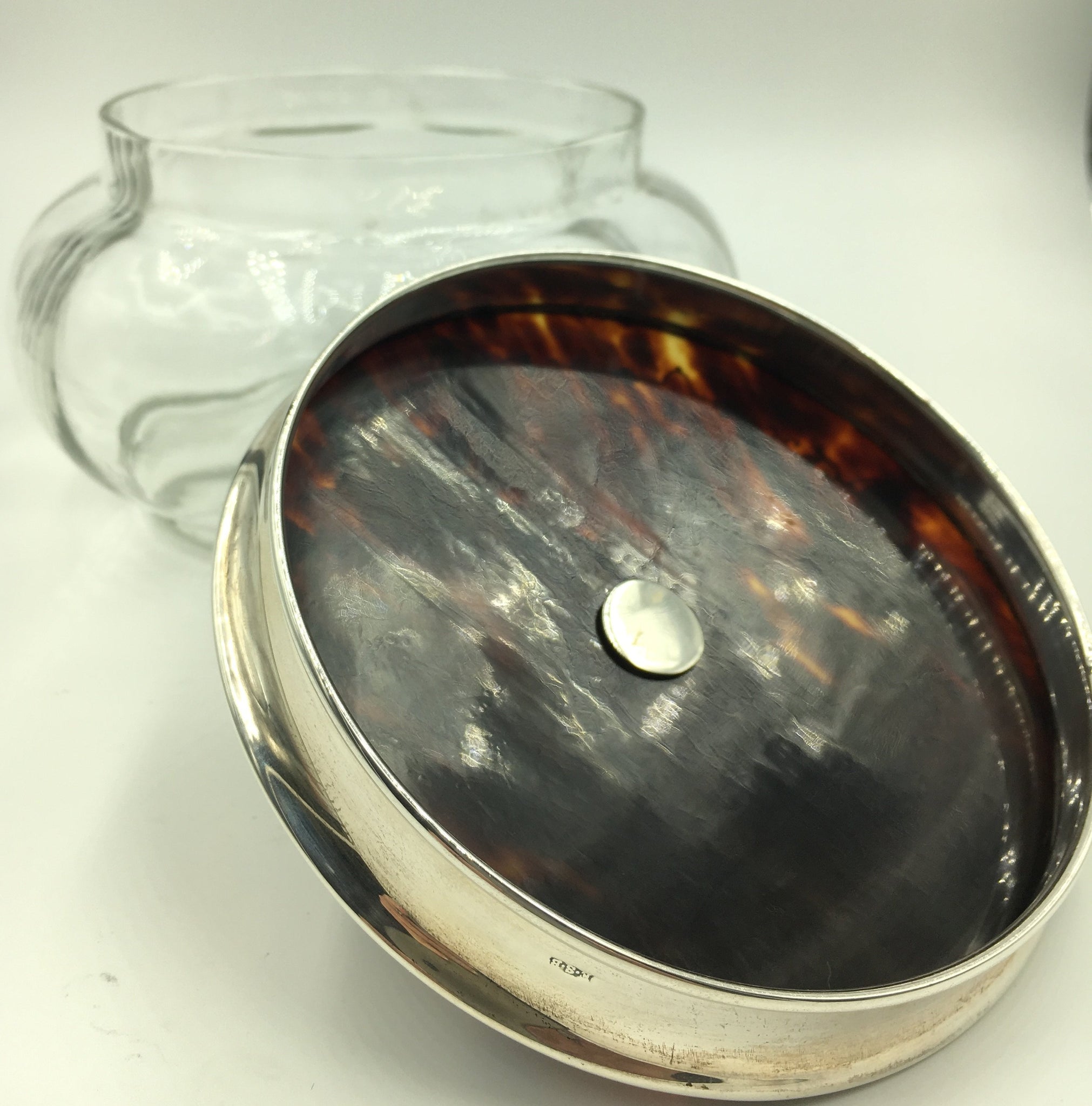 Vintage Glass Dish with Sterling Silver and Faux Tortoise Shell, SUPER SALE, SOLD
