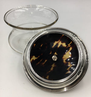 Vintage Glass Container with Sterling Silver and Faux Tortoise Shell, SALE, SOLD