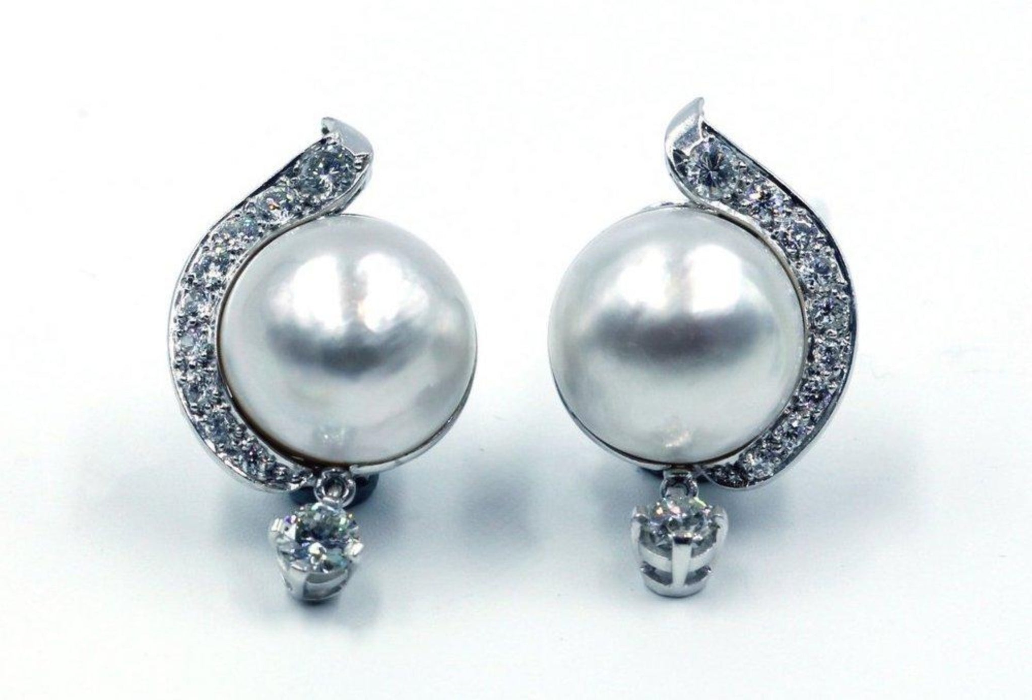 Vintage Platinum Mabe Pearl and Diamond Earrings, SOLD