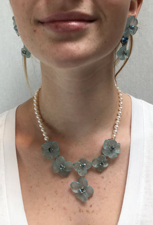 Janet Deleuse Designer Aquamarine, Diamonds and Pearl Necklace Set, SALE, SOLD