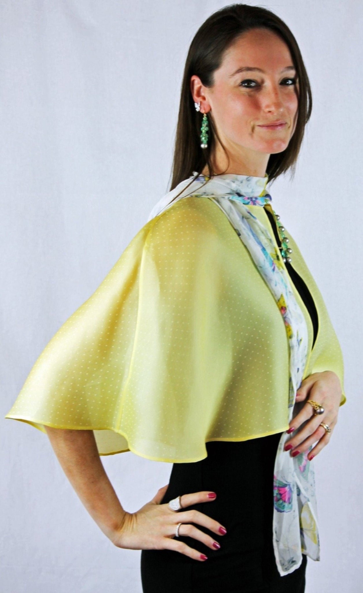 Janet Deleuse Couture Silk Mini-Cape with Silk Sheer Scarf