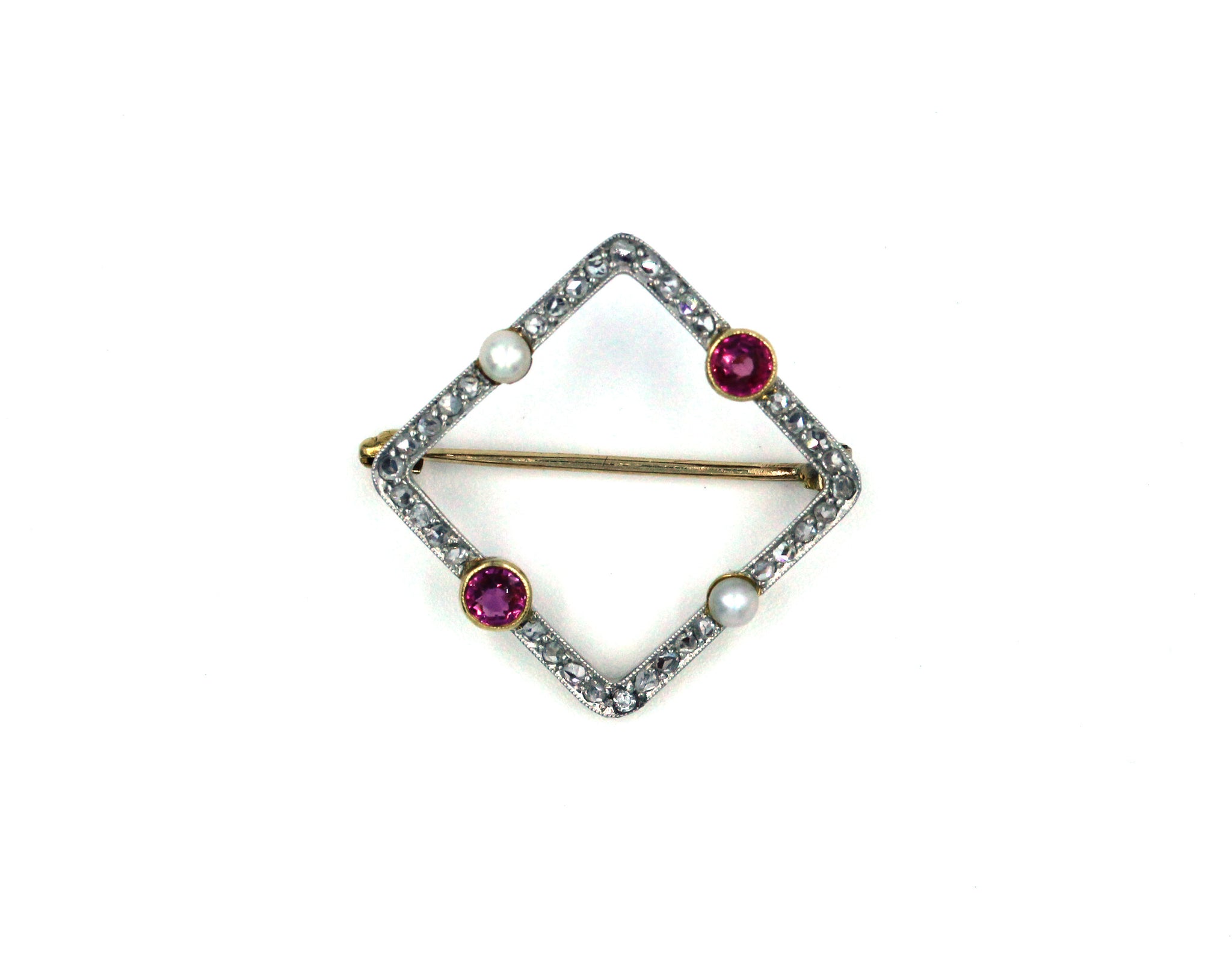 Vintage Diamond Pin with Pearls and Pink Sapphires, SOLD