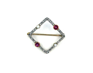 Vintage Diamond Pin with Pearls and Pink Sapphires, SOLD