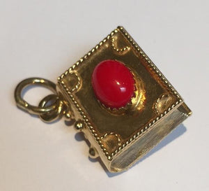 Vintage 18K  Gold Book Charm with Natural Coral, SALE, SOLD