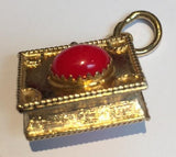 Vintage Gold Book Charm with Natural Coral