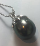 Vintage Tahitian Pearl Pendant with Diamonds, SOLD