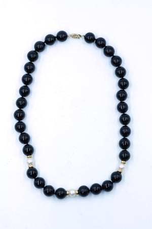 Vintage Onyx, Pearl and Gold  Bead Necklace, SALE, SOLD