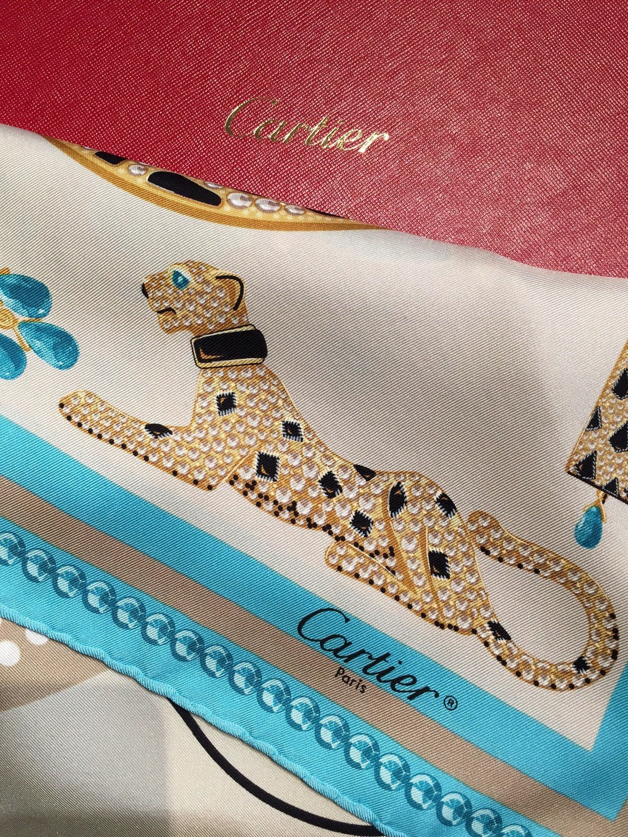 Gold Vintage Cartier Panther Diamond Jewelry Silk Scarf Cushion Pillow