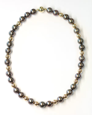 Janet Deleuse Designer Tahitian Pearl and Gold Bead Necklace