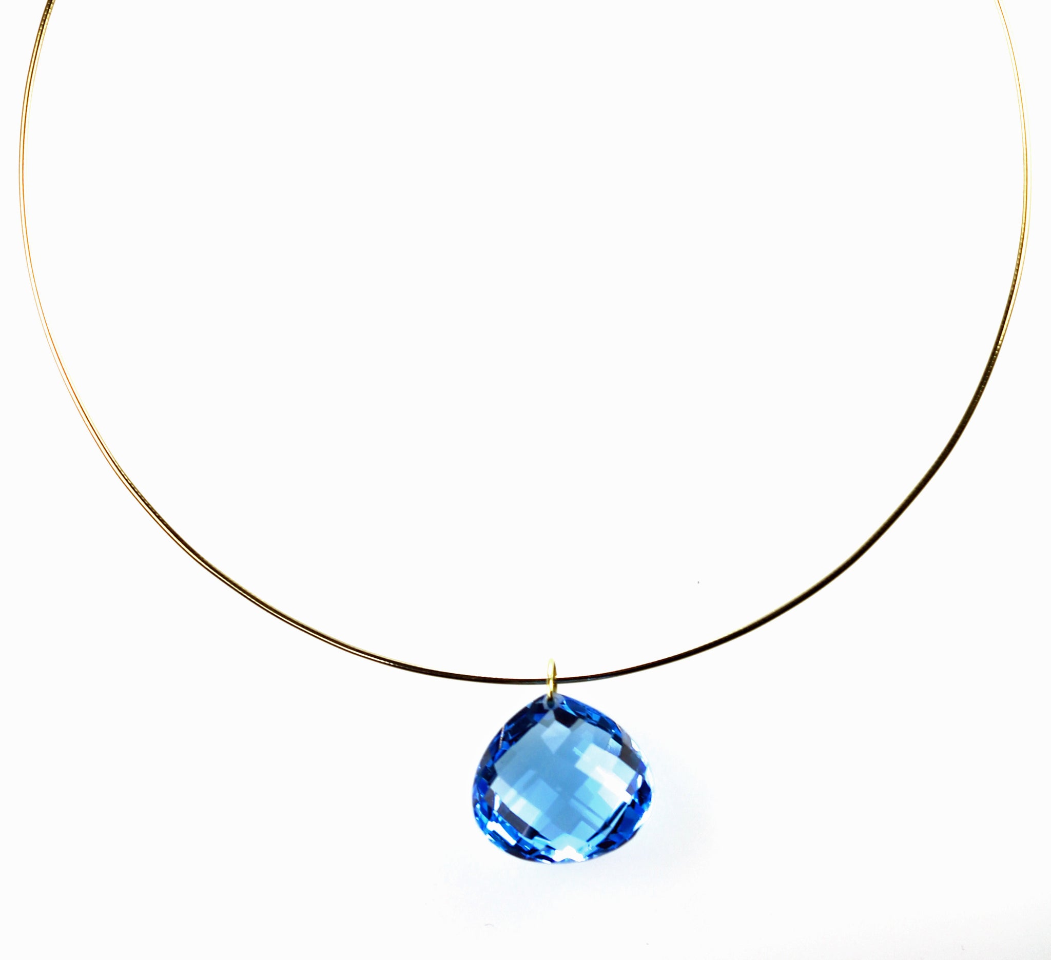 Faceted Blue Topaz Pendant on Wire Necklace, SOLD