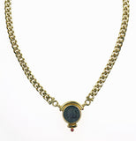 Vintage 18k Gold Chain Roman Coin and Ruby Necklace