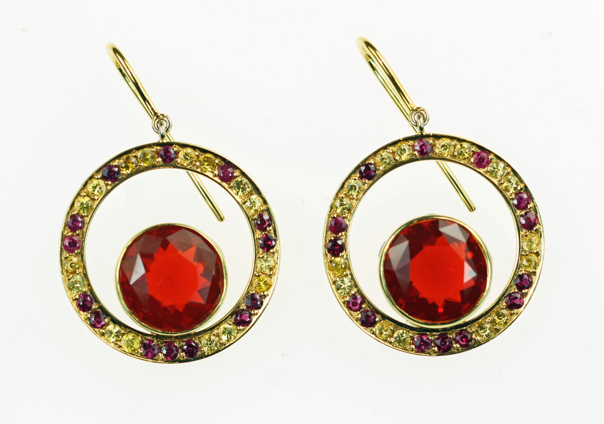 Janet Deleuse Fire Opal, Sapphire and Ruby Earrings