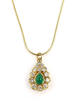 Vintage Emerald and Diamond Pendant with Gold Chain