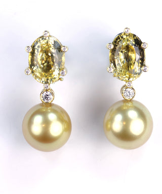  Sapphire, Pearl and Diamond Earrings