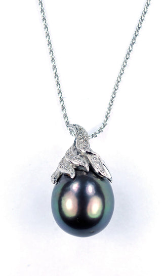 Vintage Tahitian Pearl Pendant with Diamonds, SOLD