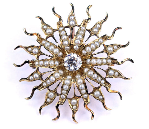 Vintage Sunburst Diamond and Pearl Pin/Pendant, SOLD – Deleuse Fine Jewelry