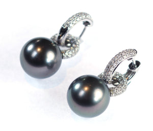 Vintage Diamond Hoops with Removable Tahitian Pearls