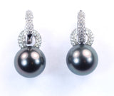 Vintage Diamond Hoops with Removable Tahitian Pearls, SOLD