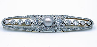 Vintage Deco Diamond and Pearl Brooch