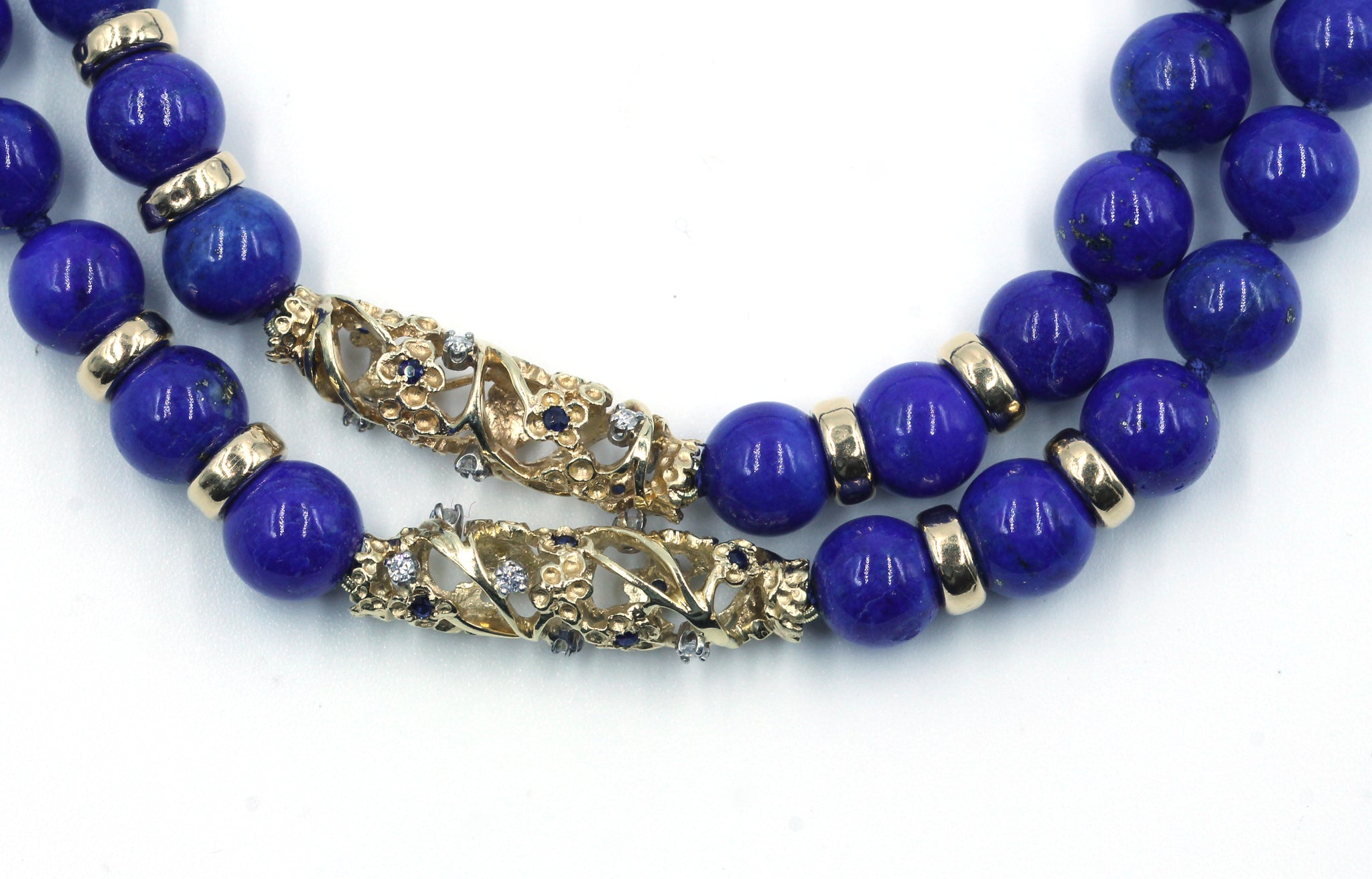 Vintage Lapis Necklace with Gold, Diamonds & Sapphires Motifs, SOLD