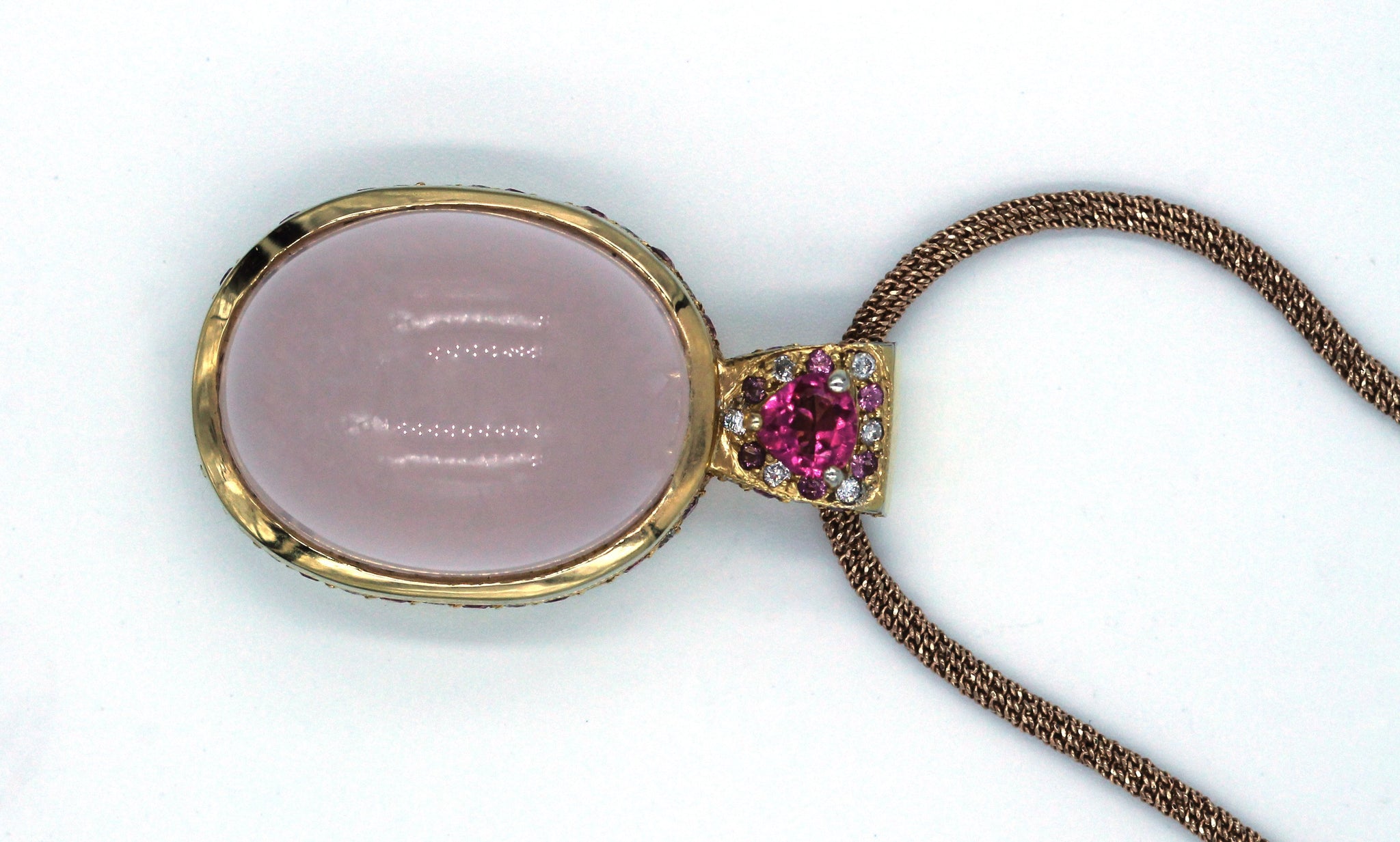 Vintage Rose Quartz, Tourmaline and Diamond Necklace, SOLD