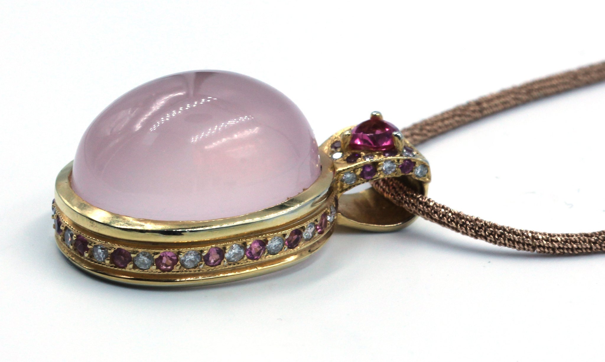 Vintage Rose Quartz, Tourmaline and Diamond Necklace, SOLD