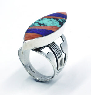 Vintage Native American Zuni Sterling Silver Inlaid Ring, SOLD