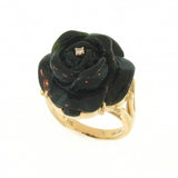 Natural Black Jade Flower and Diamond Ring