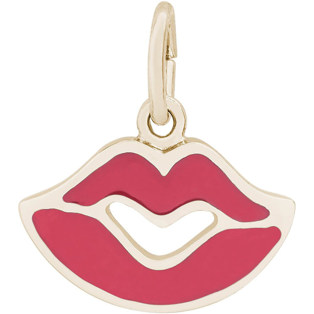 14k Yellow Gold Red Lips Kiss Charm, SOLD