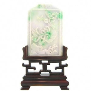 Four Piece Set of Natural Jade Four Seasons Carvings with Wood Stand, SOLD
