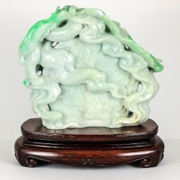 Natural Green Jade Double Happiness Statuary