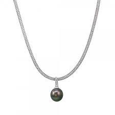Silver Pendant Black Tahitian Pearl with White Sapphires, SOLD