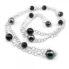 Sterling Silver Necklace with Tahitian Pearls and  Smoky Quartz, SOLD