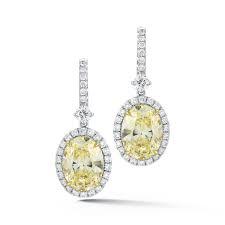 Yellow Oval Halo Diamond Earrings, SOLD