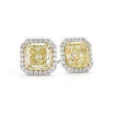 Yellow Radiant Cut Halo Diamond Earrings, SOLD