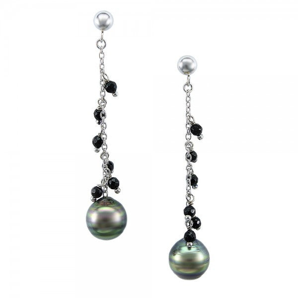 Black Tahitian Pearls and Onyx Sterling Silver Earrings, SOLD
