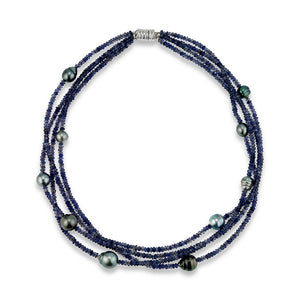 Blue Iolite Beads and Tahitian Pearl Necklace, SOLD
