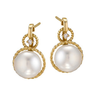Cultured Freshwater Pearl  and Diamond Earring, SOLD