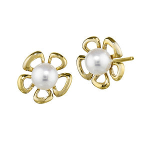 14K Flower Pearl Earring