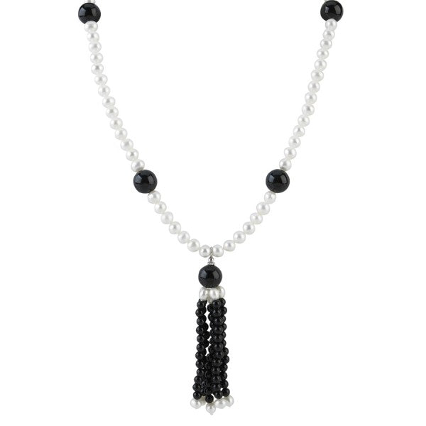 Cultured Freshwater  Pearl and Black Onyx Tassel Necklace, SOLD